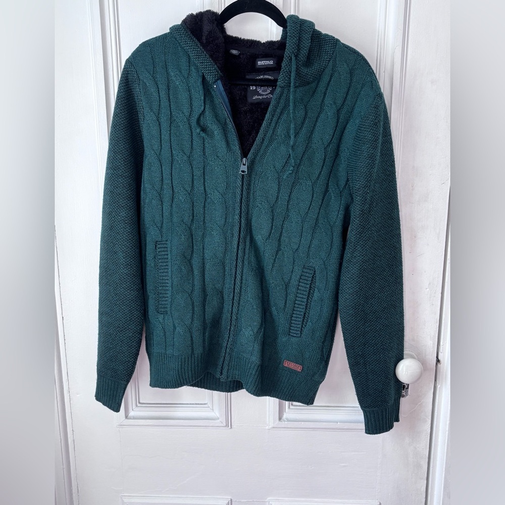 Buffalo David Bitton Walmick Men’s Full Knit Hooded Sherpa Lined Sweater Medium